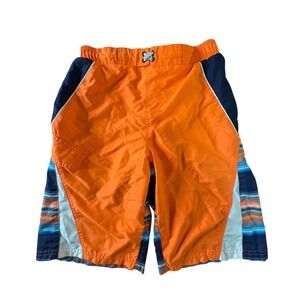 Op Swim Trunks Kids XL 14-16 Orange Blue Striped Excellent Cargo Pocket Shorts